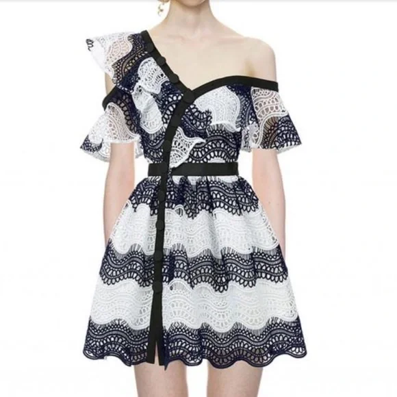 navy blue dress for baby girl SELF-PORTRAIT Asymmetric sequined mesh midi dress main image 1
